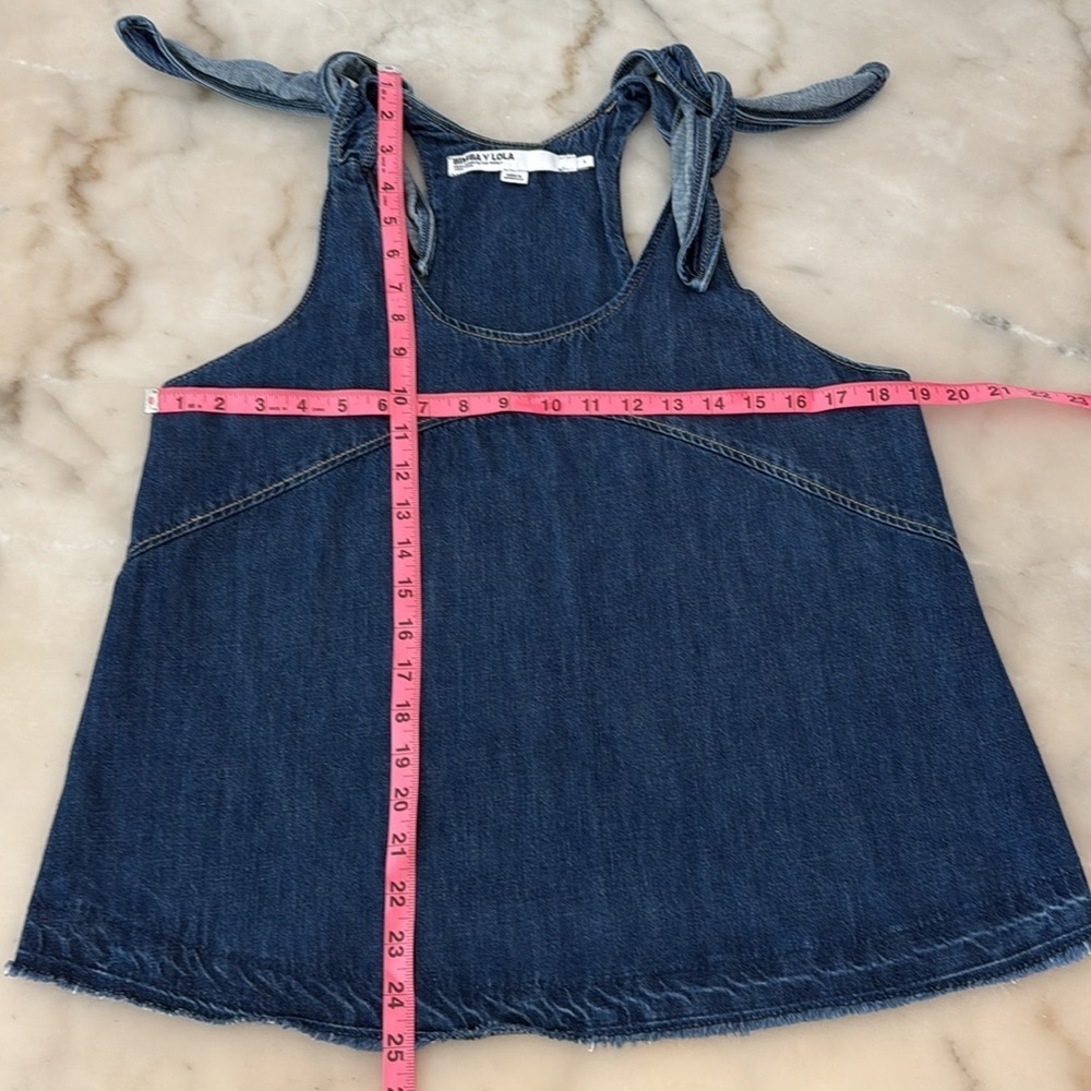 Bimba Y Lola Dark blue denim top Blue Denim Tie-Shoulder Top Sz L - Picture 9 of 12